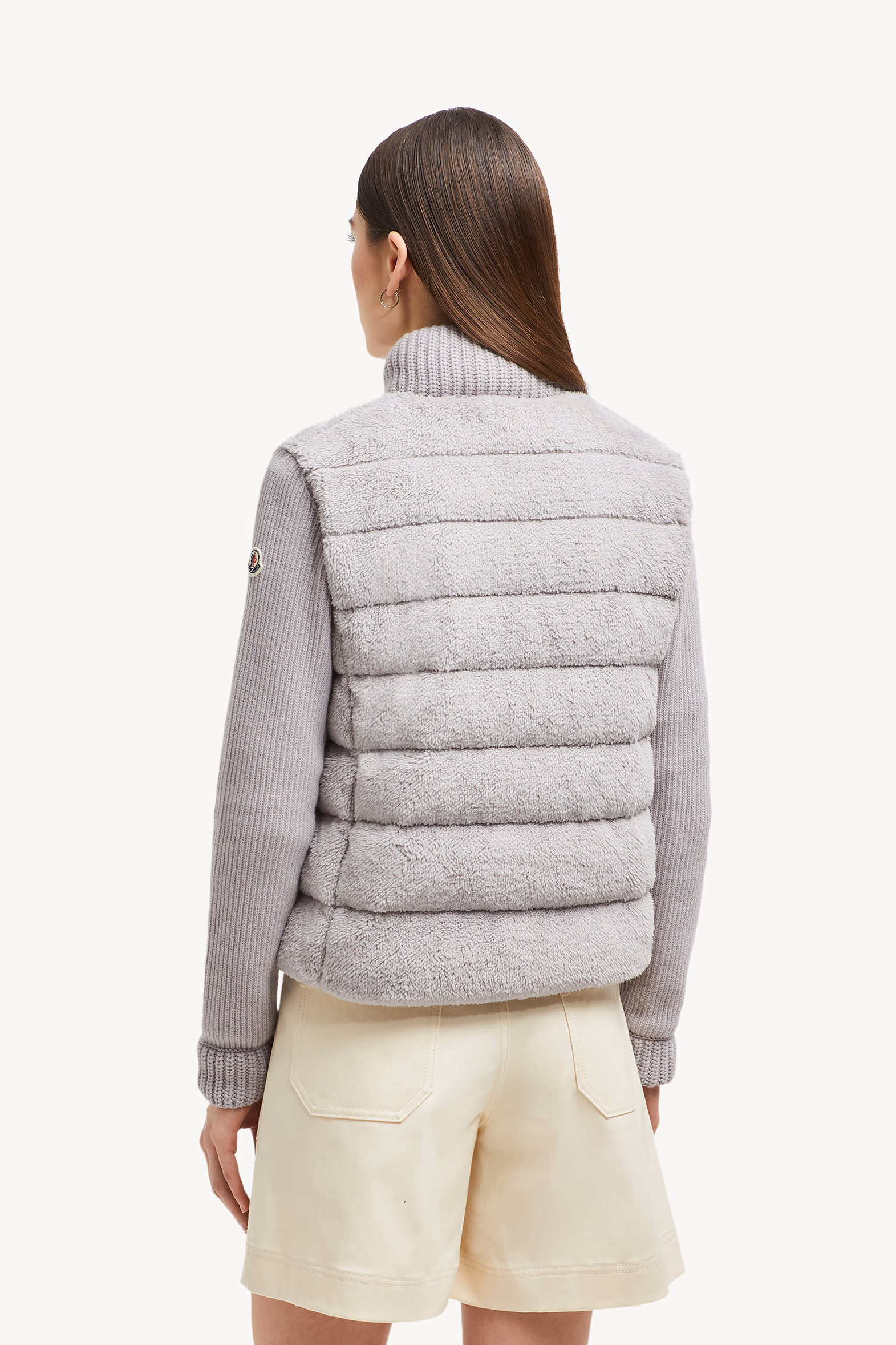Cárdigan con cremallera acolchado de lana y tejido efecto peluche Mujer Gris Moncler 5
